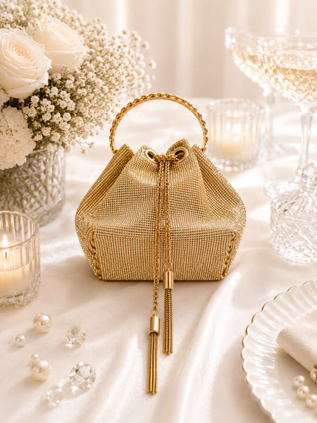 Crystal Leaf-Handle Bucket Bag - handle detail