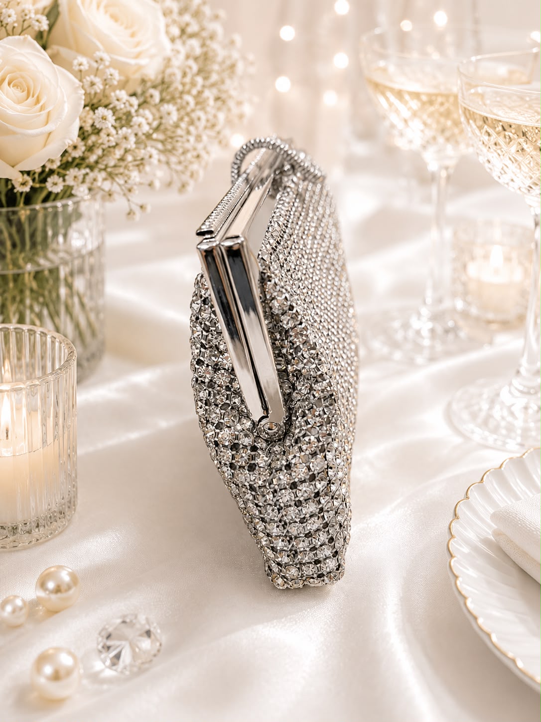 Crystal Mesh Frame Clutch