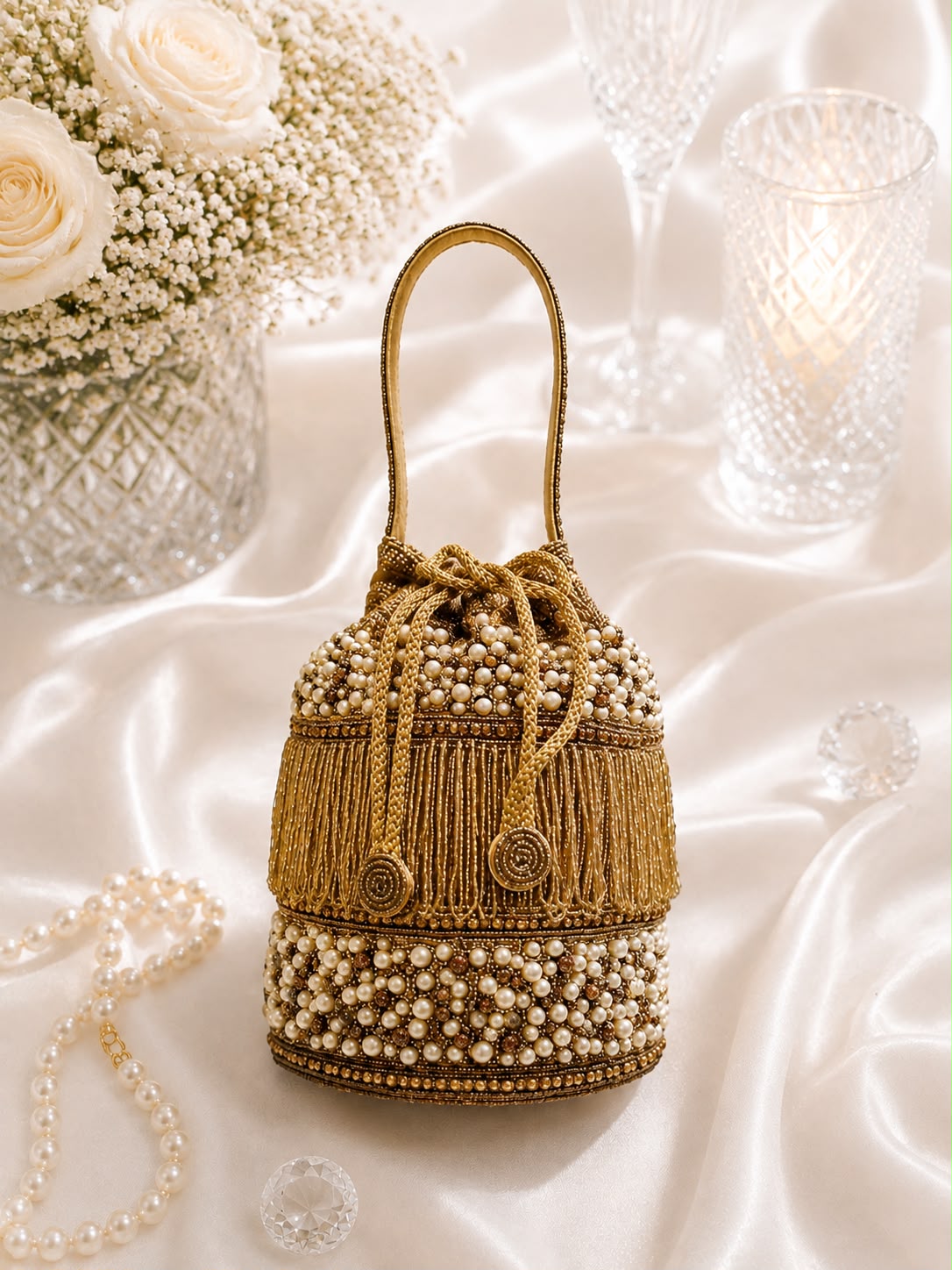 Beaded Tassel Potli Bag - angled view