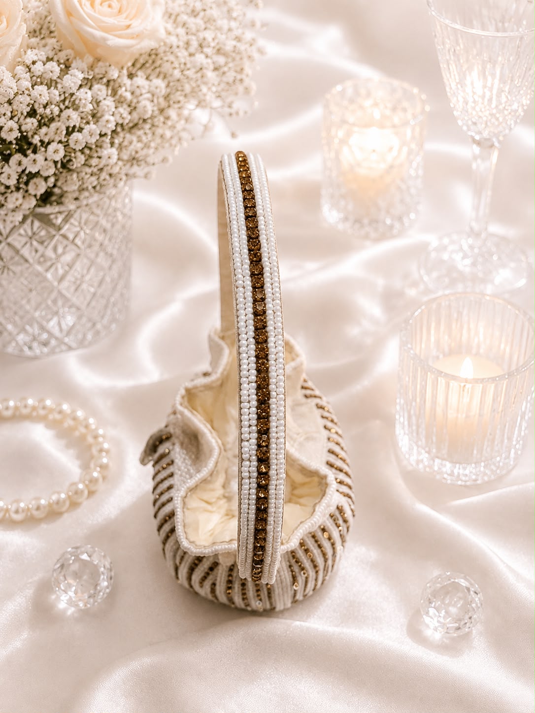 Beaded Stripe Potli Bag - front view