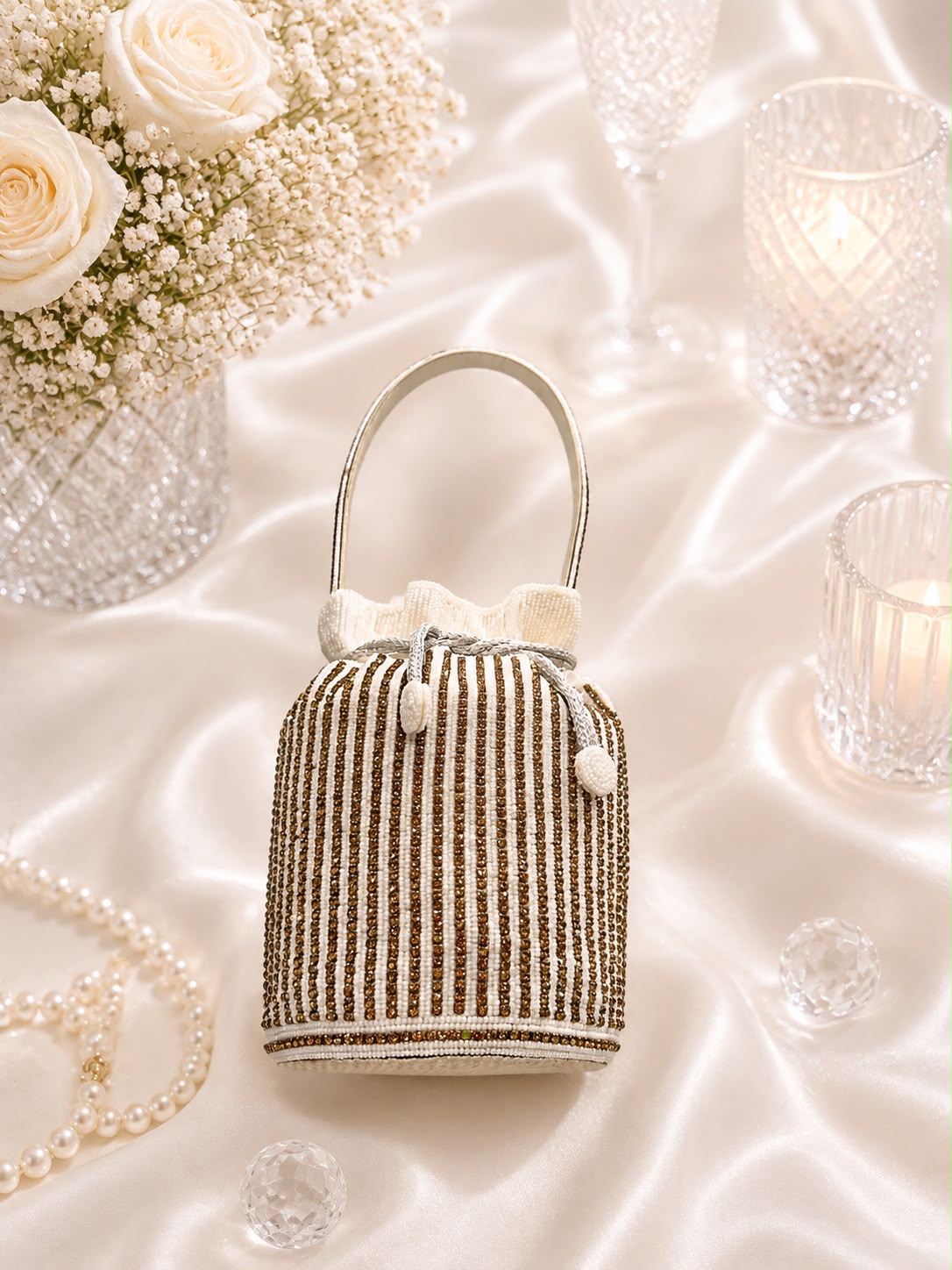 Beaded Stripe Potli Bag - angled view