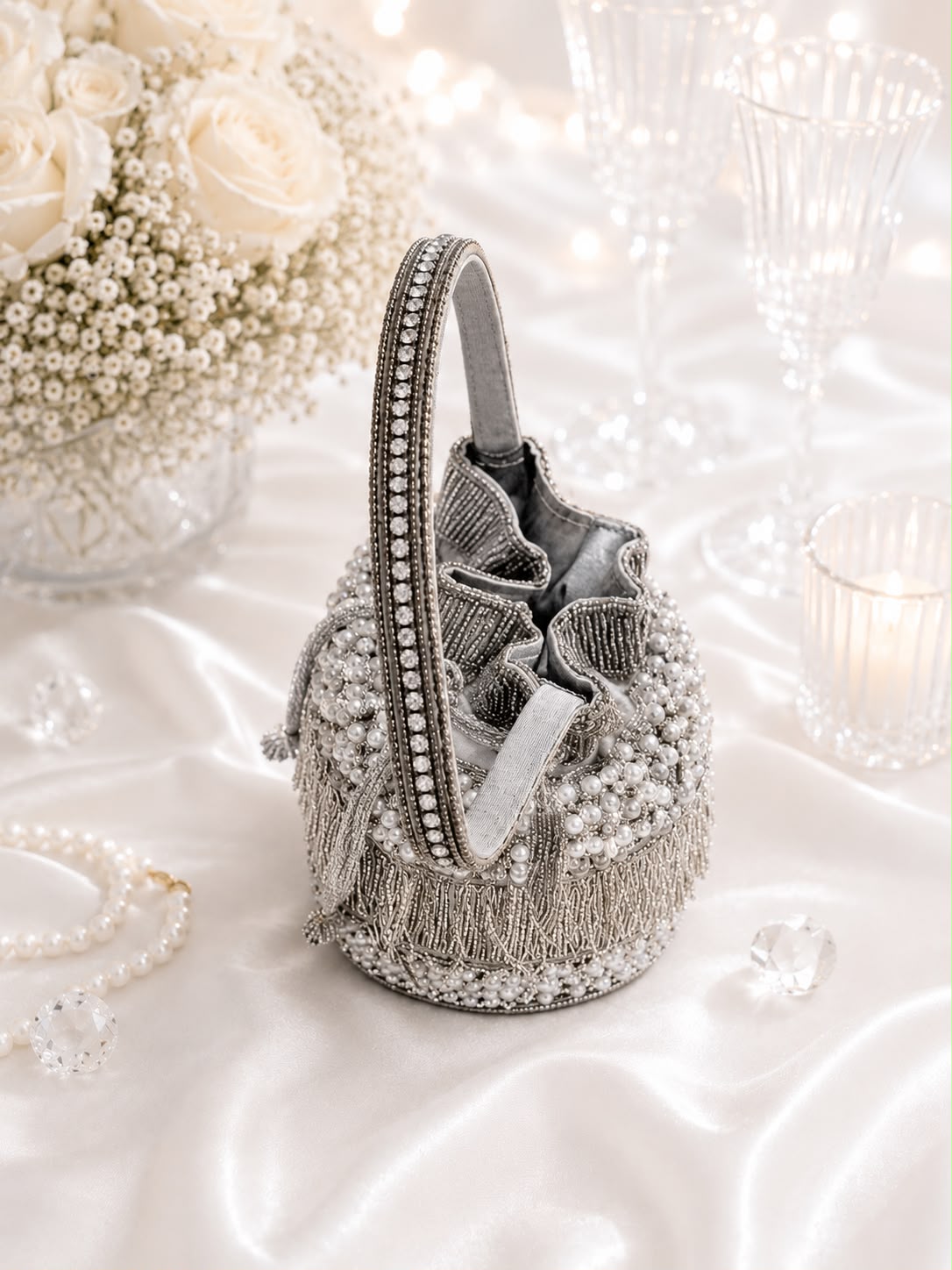Beaded Pearl Potli Bag - angled view