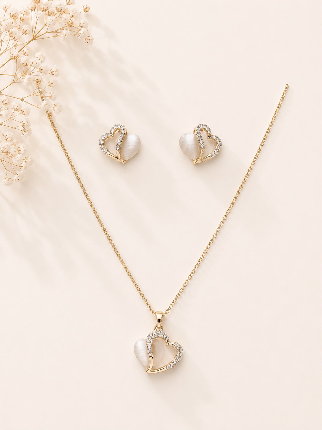 Pearl Heart Jewellery & Pendant Set - Gold