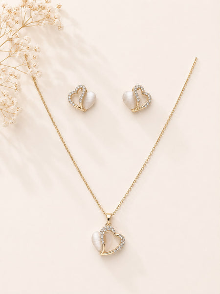 Pearl Heart Jewellery & Pendant Set - Gold