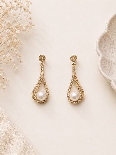 Pearl Wing Drop Earrings - Silver