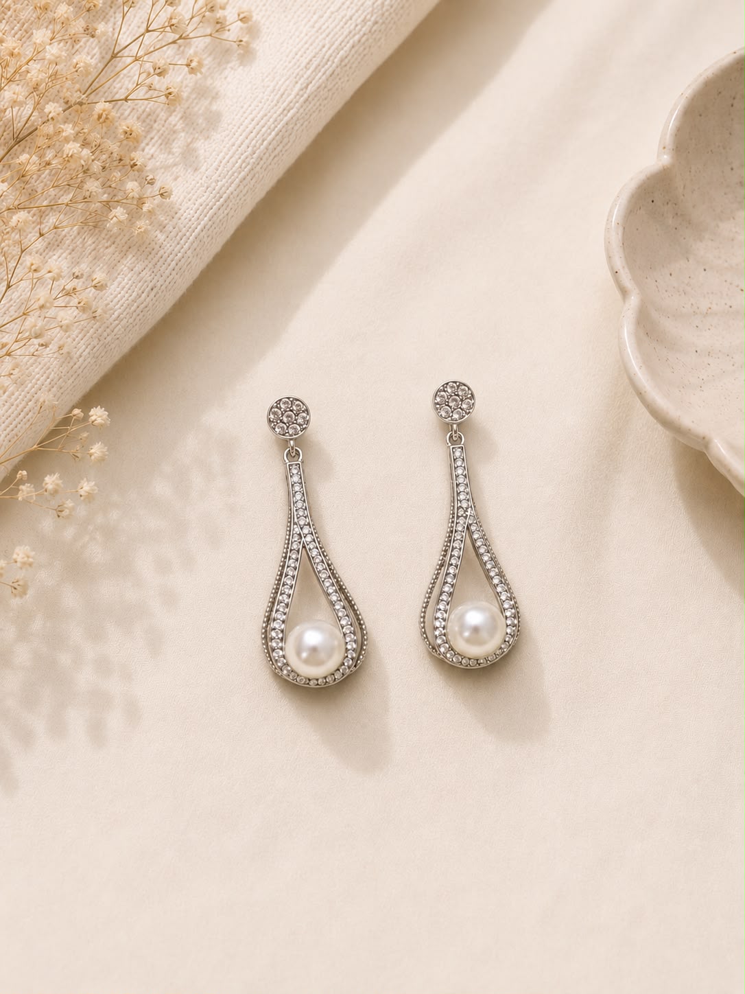 Pearl Wing Drop Earrings - Gold