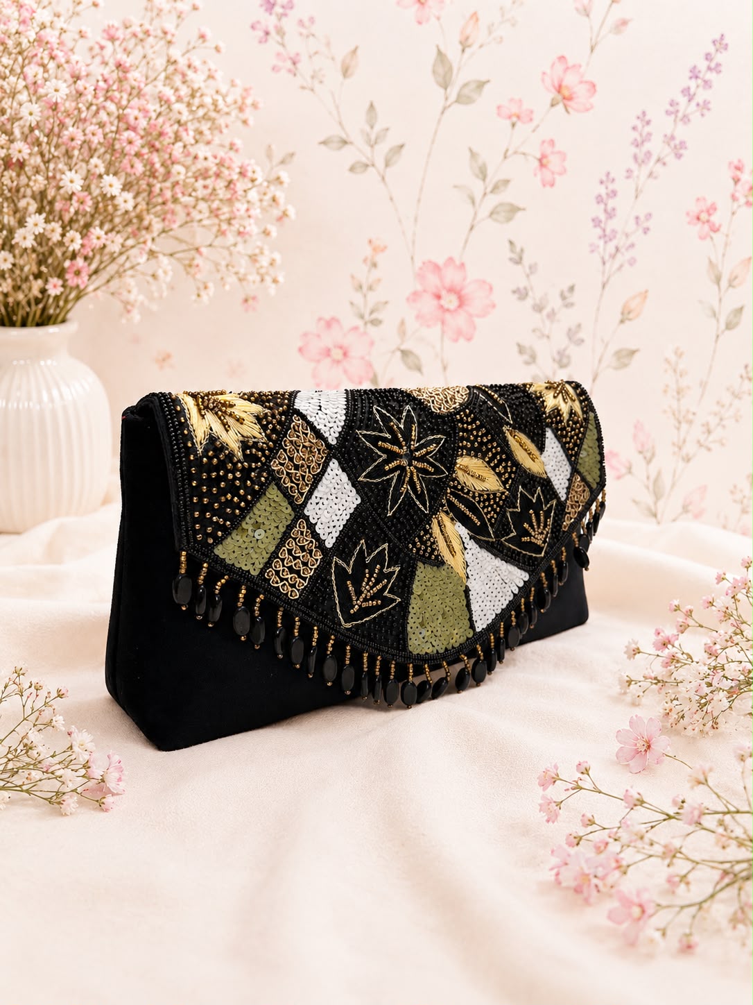 Embroidered Party Clutch - Maroon angled view