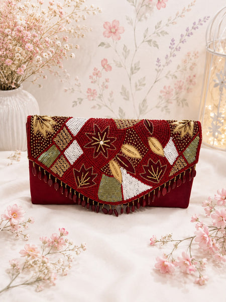 Embroidered Party Clutch - Black front view
