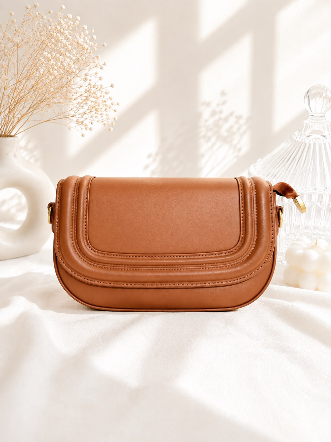 Leather Sling Bag - Brown angled view