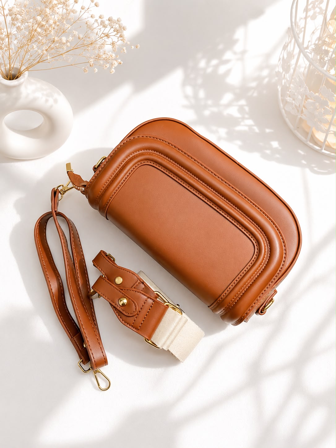 Leather Sling Bag - Brown front view