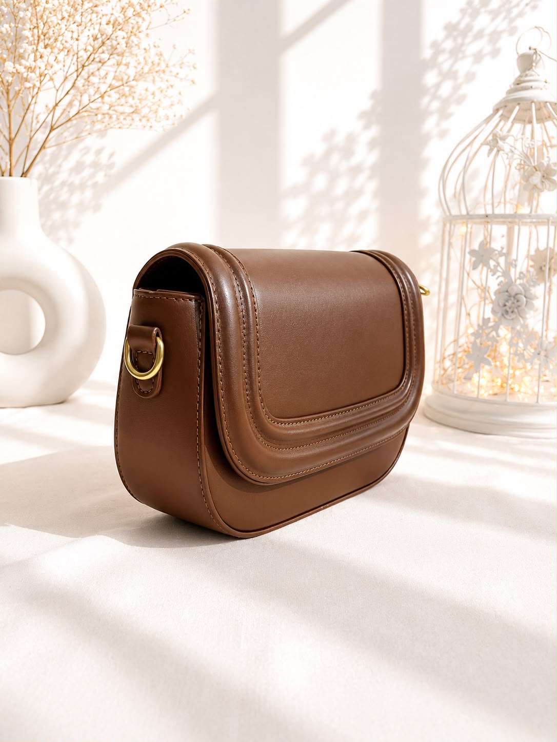 Leather Sling Bag - Black front view