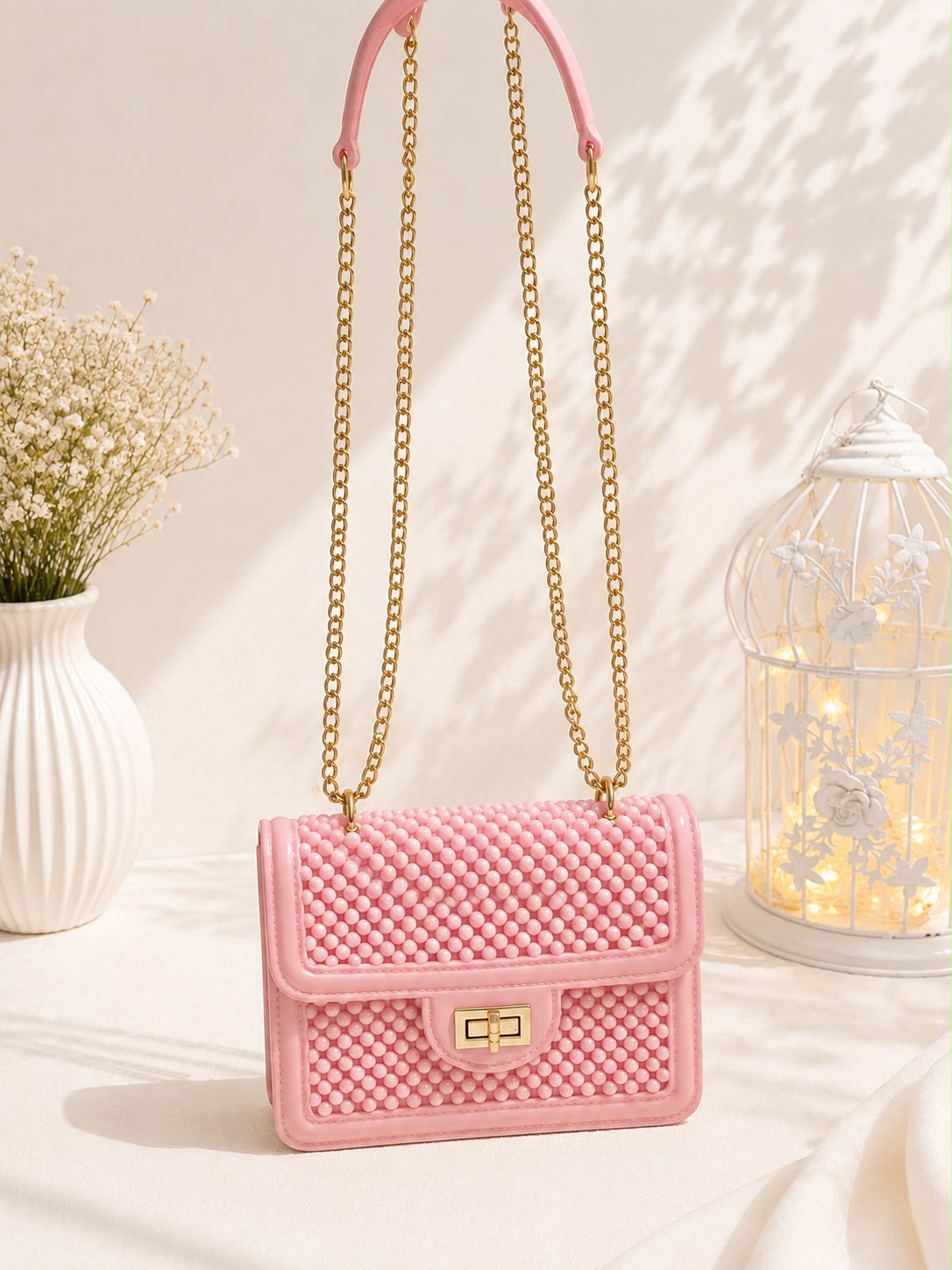 Bobble Chain Bag - White back view