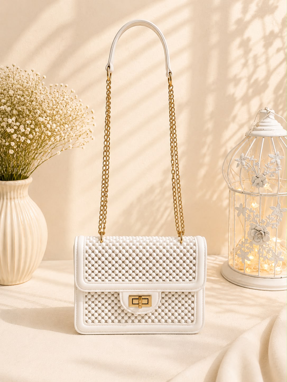 Bobble Chain Bag - Pink back view