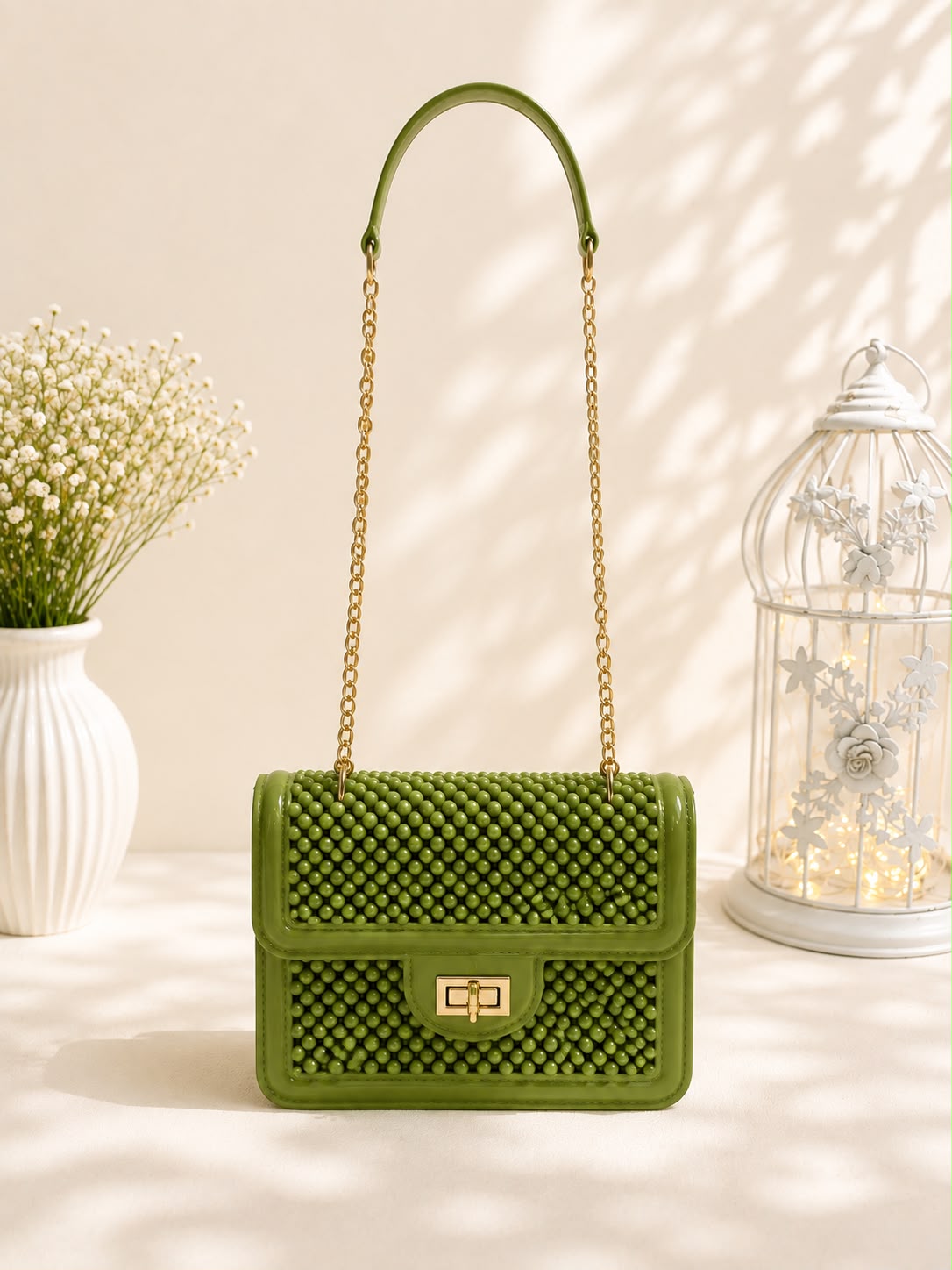 Bobble Chain Bag - Cream/White back view