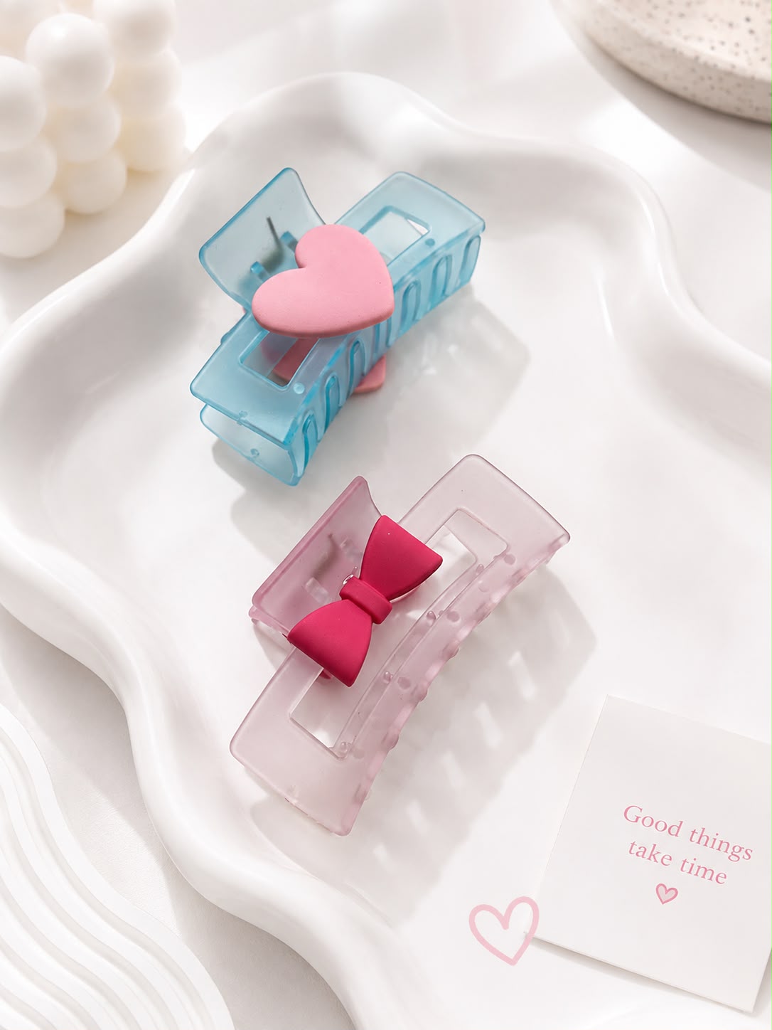 Heart & Bow Charm Claw Clip