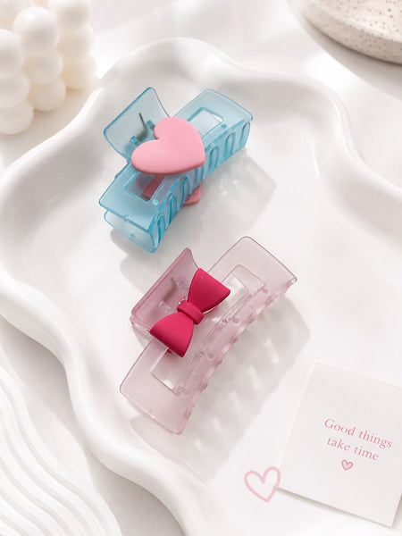 Heart & Bow Charm Claw Clip