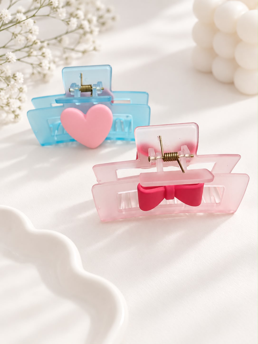 Heart & Bow Charm Claw Clip