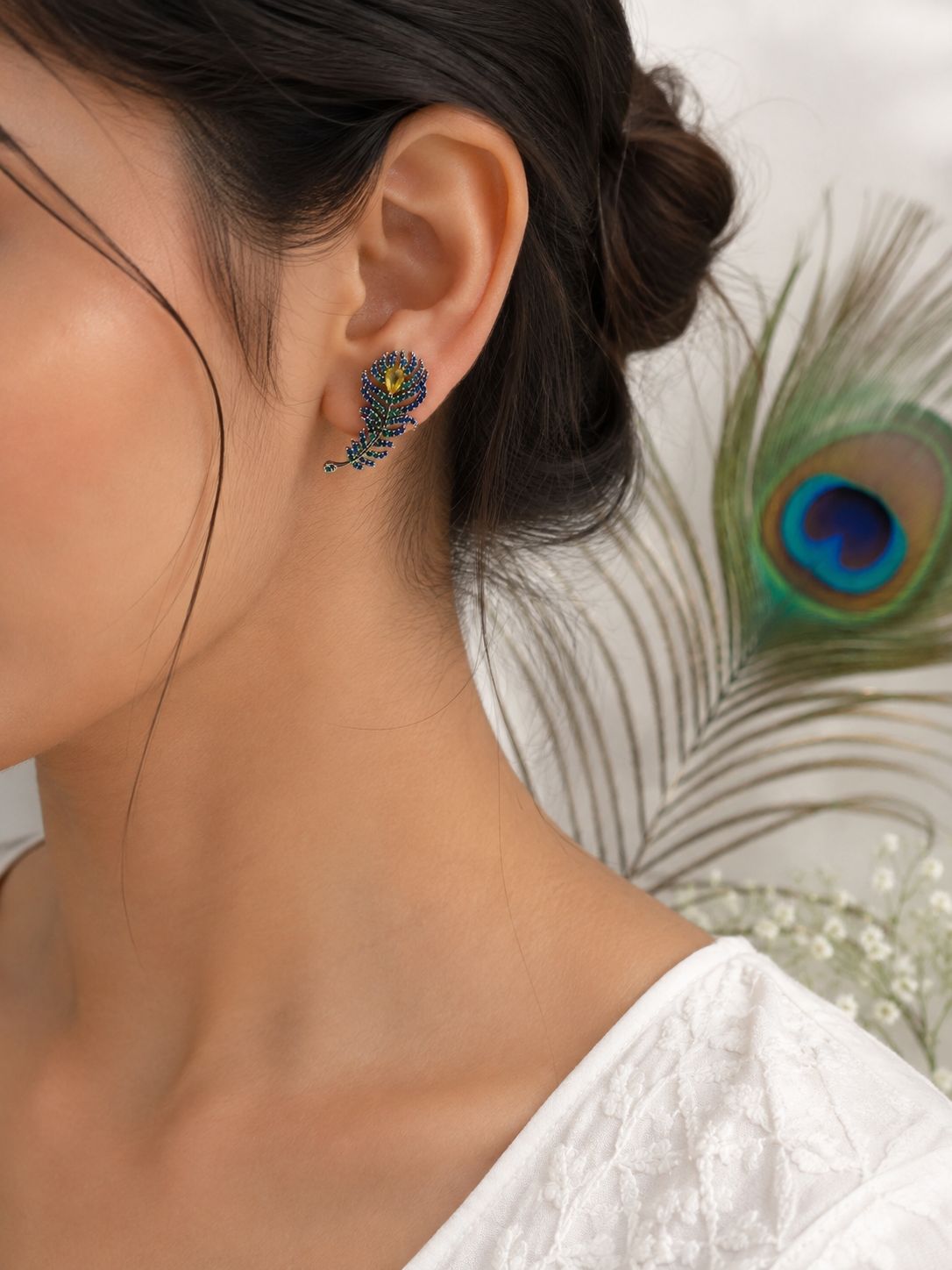 Peacock Feather Crystal Earrings