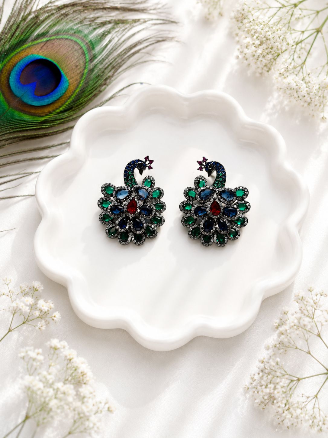 Peacock Stone Stud Earrings
