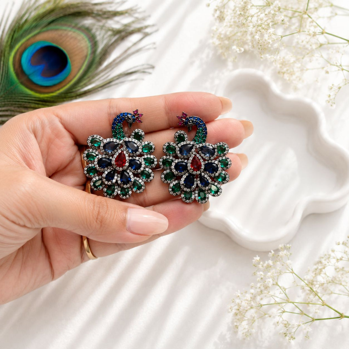 Peacock Stone Stud Earrings