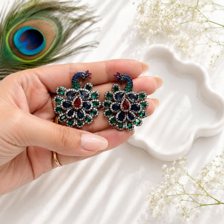 Peacock Stone Stud Earrings