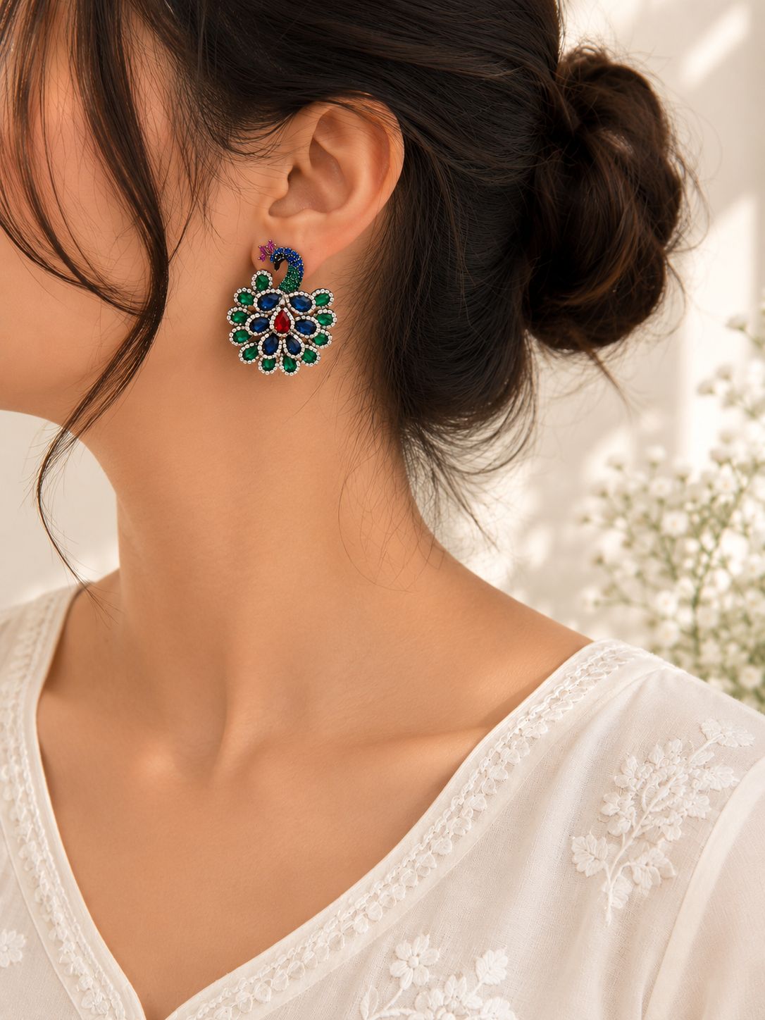 Peacock Stone Stud Earrings
