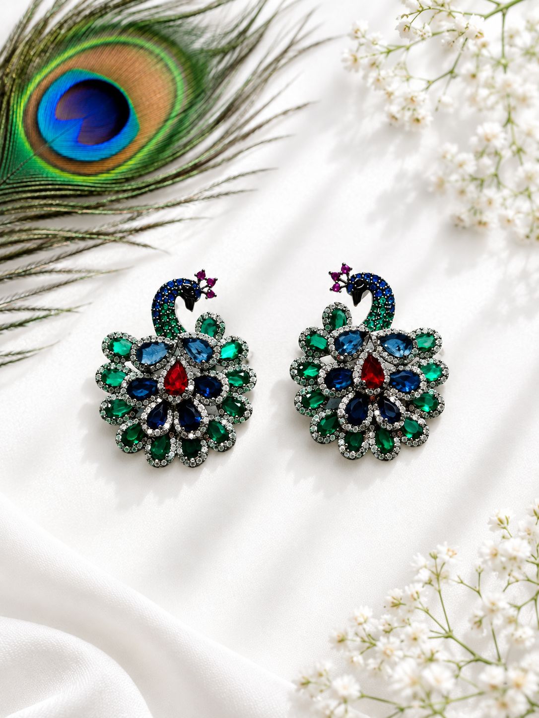 Peacock Stone Stud Earrings