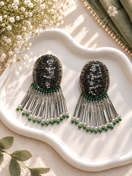 Pearl Grey Tassel Earrings