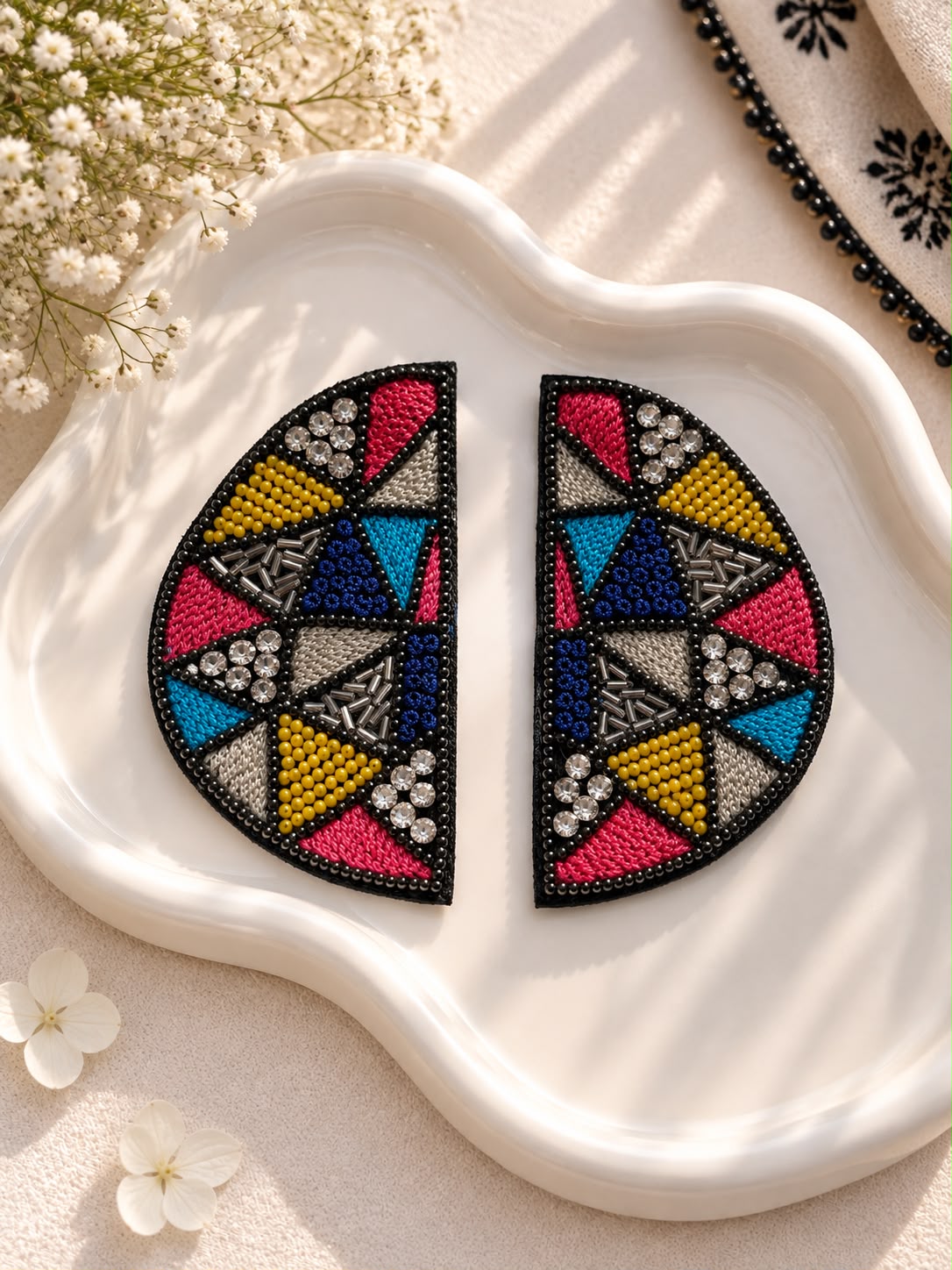 Multicolor Mosaic Half-Moon Earrings
