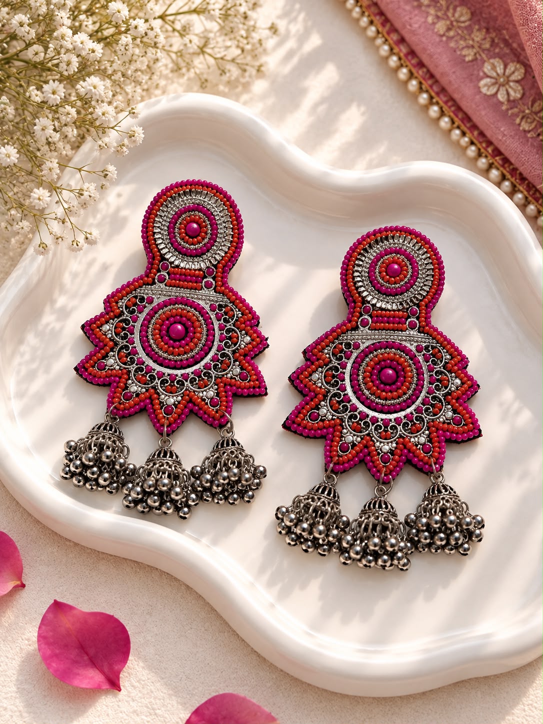 Pink Orange Star Jhumka Earrings
