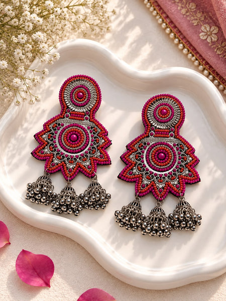 Pink Orange Star Jhumka Earrings