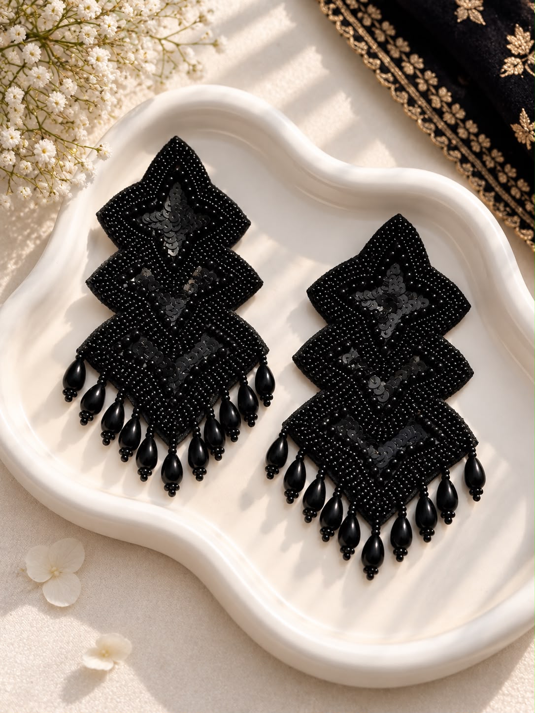 Black Chevron Drop Earrings