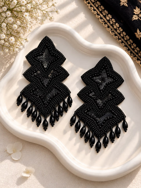Black Chevron Drop Earrings