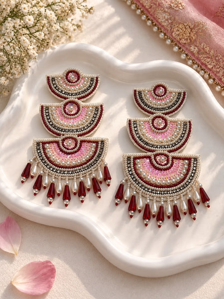 Pearl Pink Tiered Fan Earrings