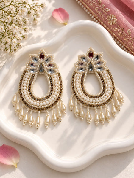 Pearl Crystal Teardrop Earrings