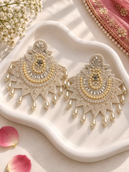 Oxidised Pearl Sunburst Drop Earrings