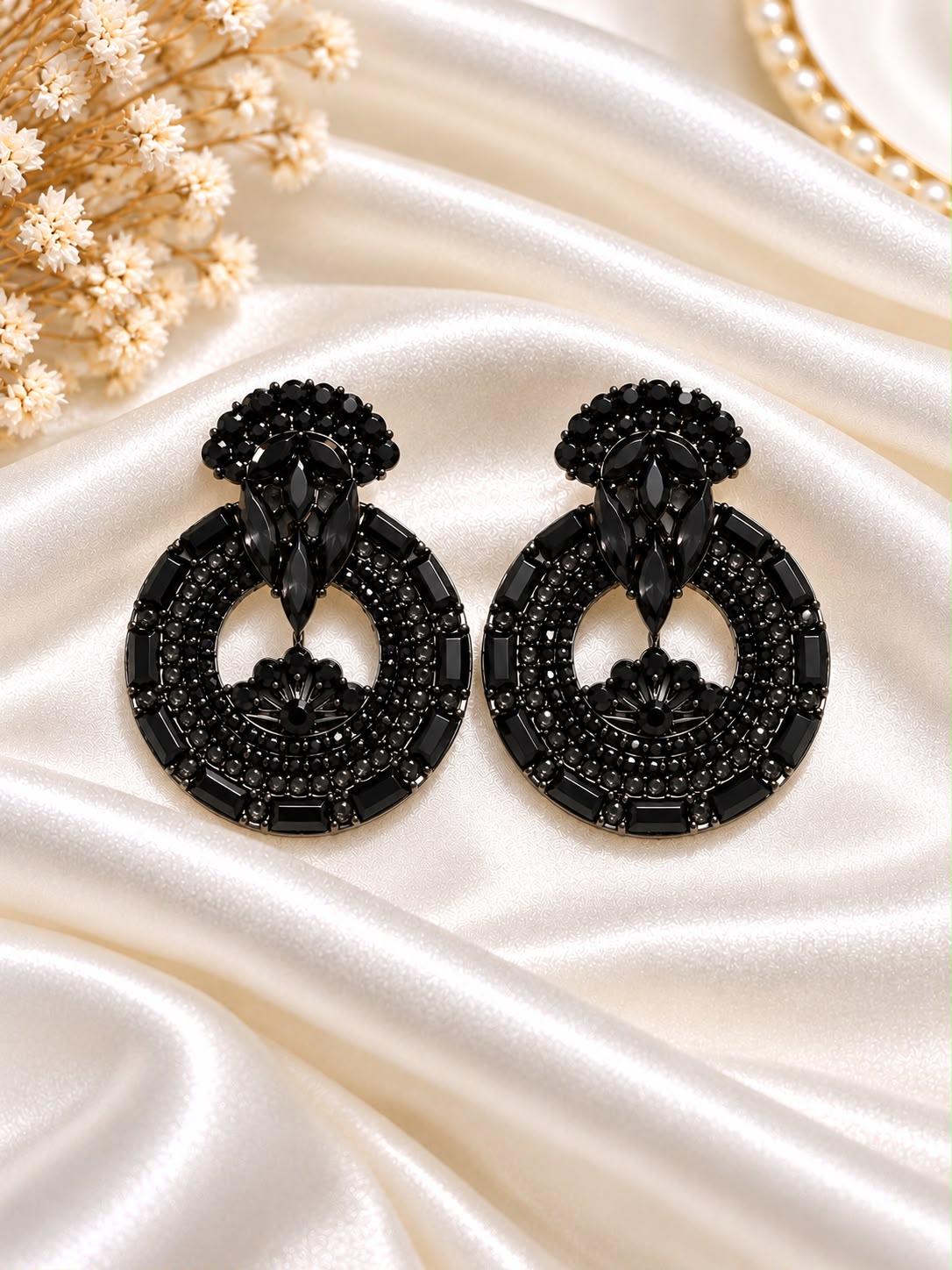 Midnight Halo Black Circular Statement Earrings