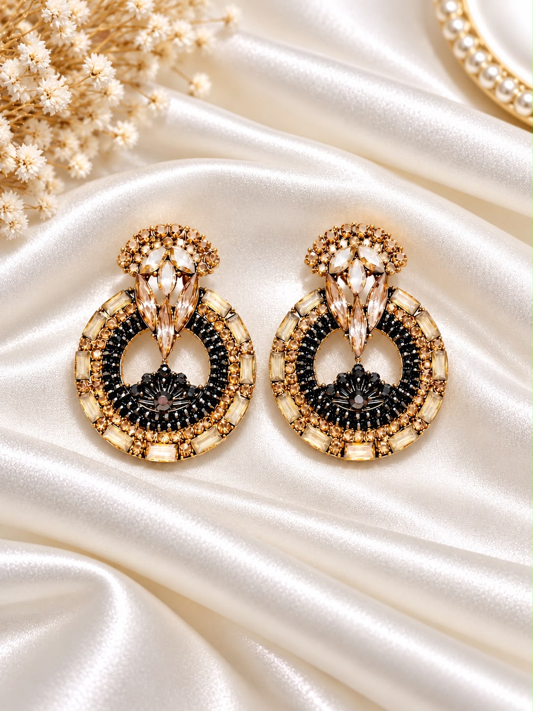 Noir Gold Halo Circular Statement Earrings