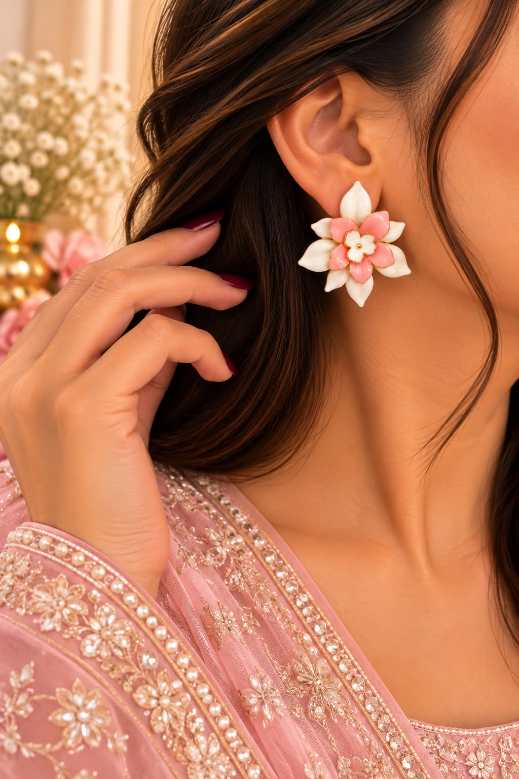 Blush Blossom Pink & Ivory Floral Earrings
