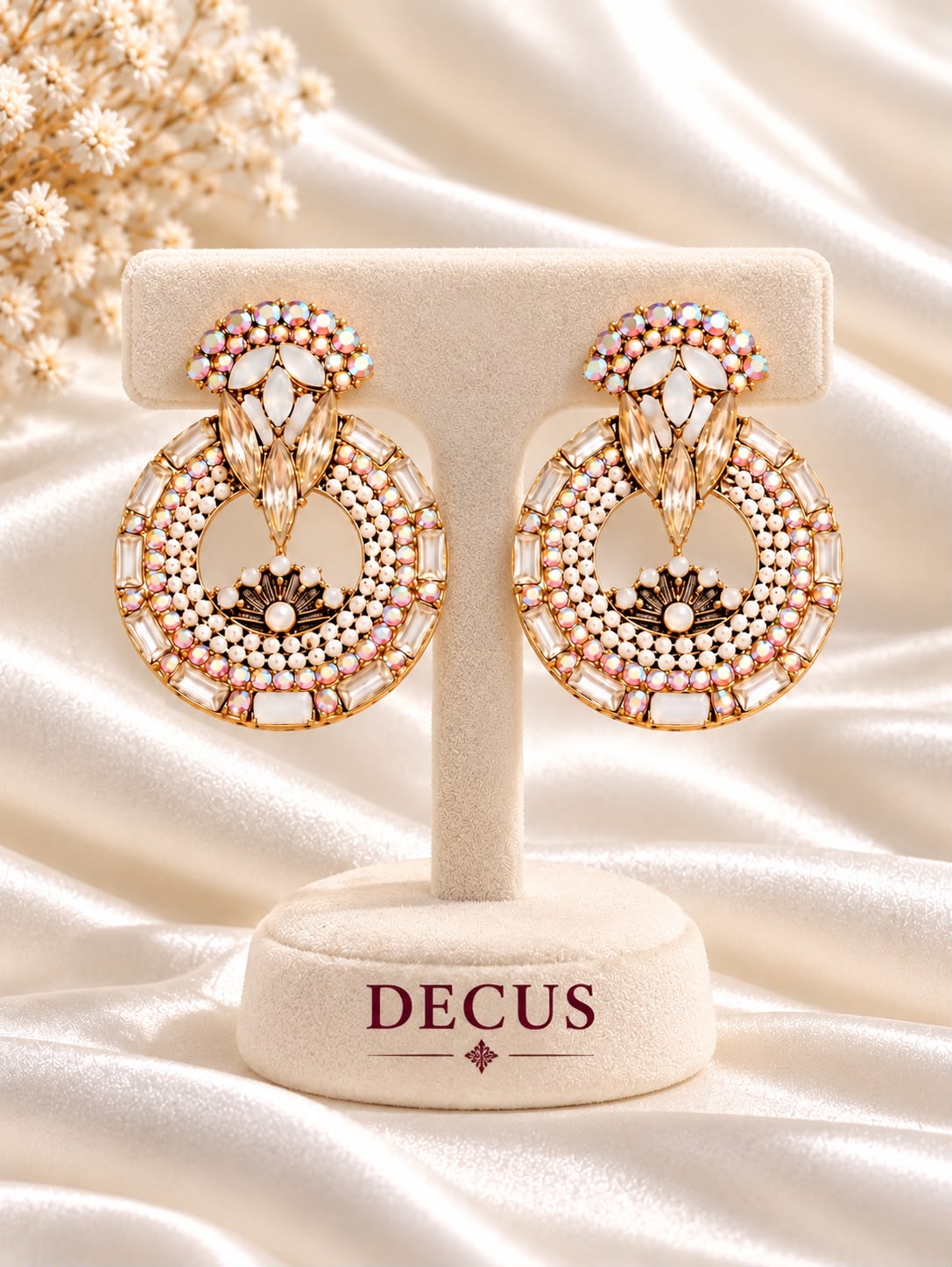 Ivory Halo Circular Statement Earrings