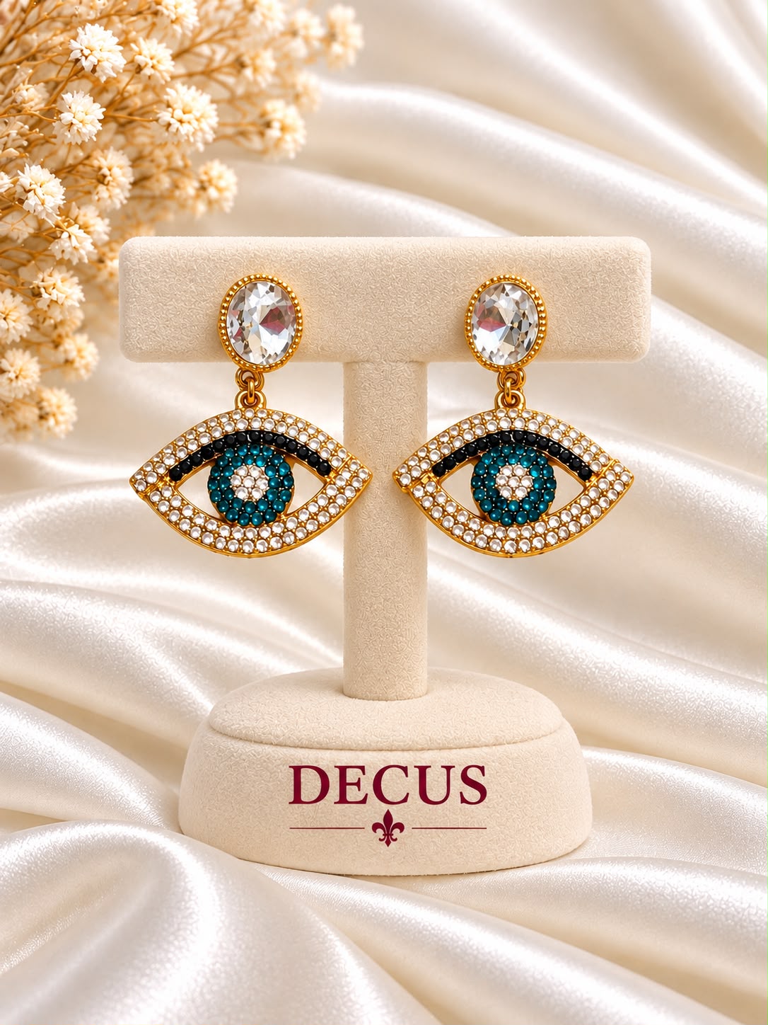 Teal Gaze Eye-Motif Statement Earrings