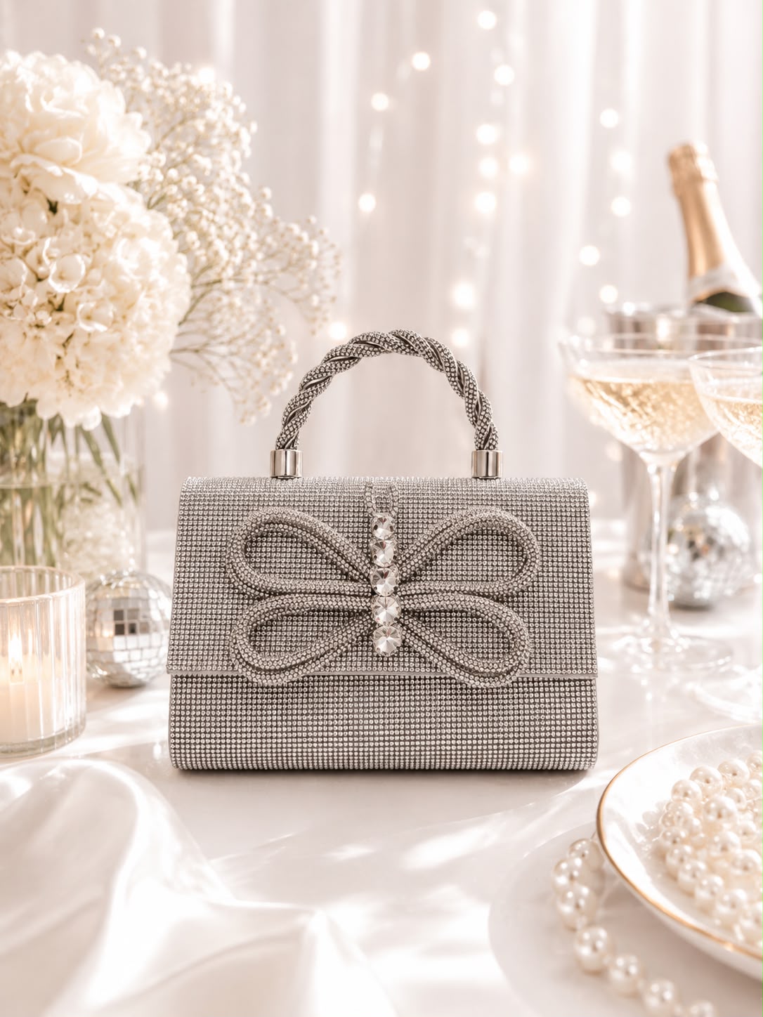 Crystal Butterfly Twist-Handle Bag - front view