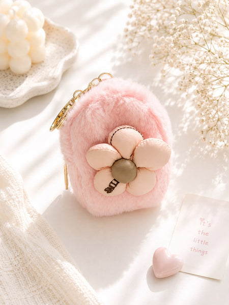 Fluffy Flower Coin Pouch - Pink