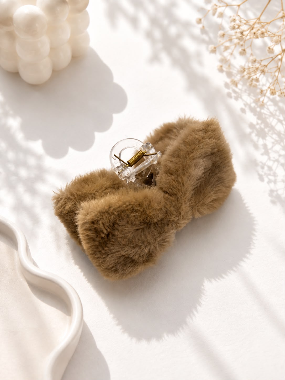 Decus Fluffy Bow Claw Clip - Sage Green