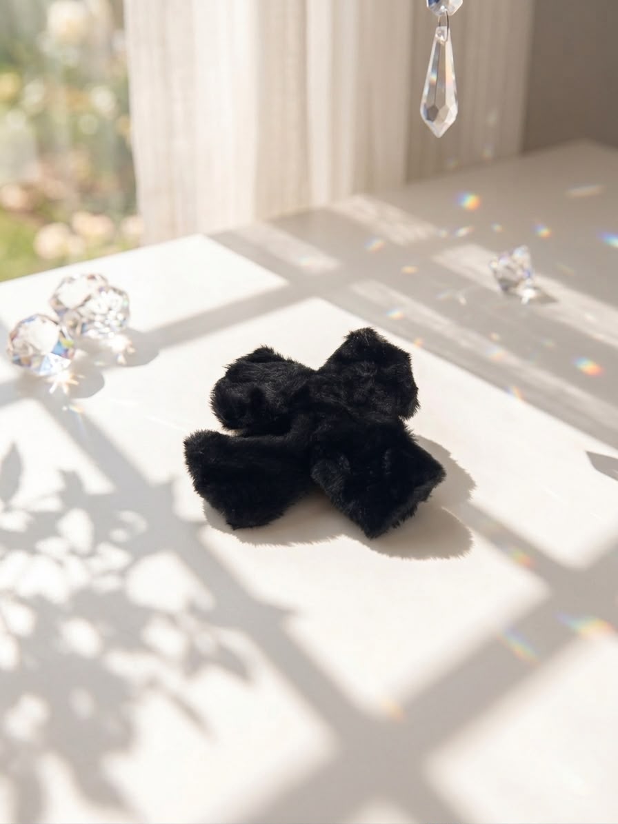 Decus Fluffy Bow Hair Clip - Cream