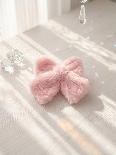 Decus Fluffy Bow Hair Clip - Peach