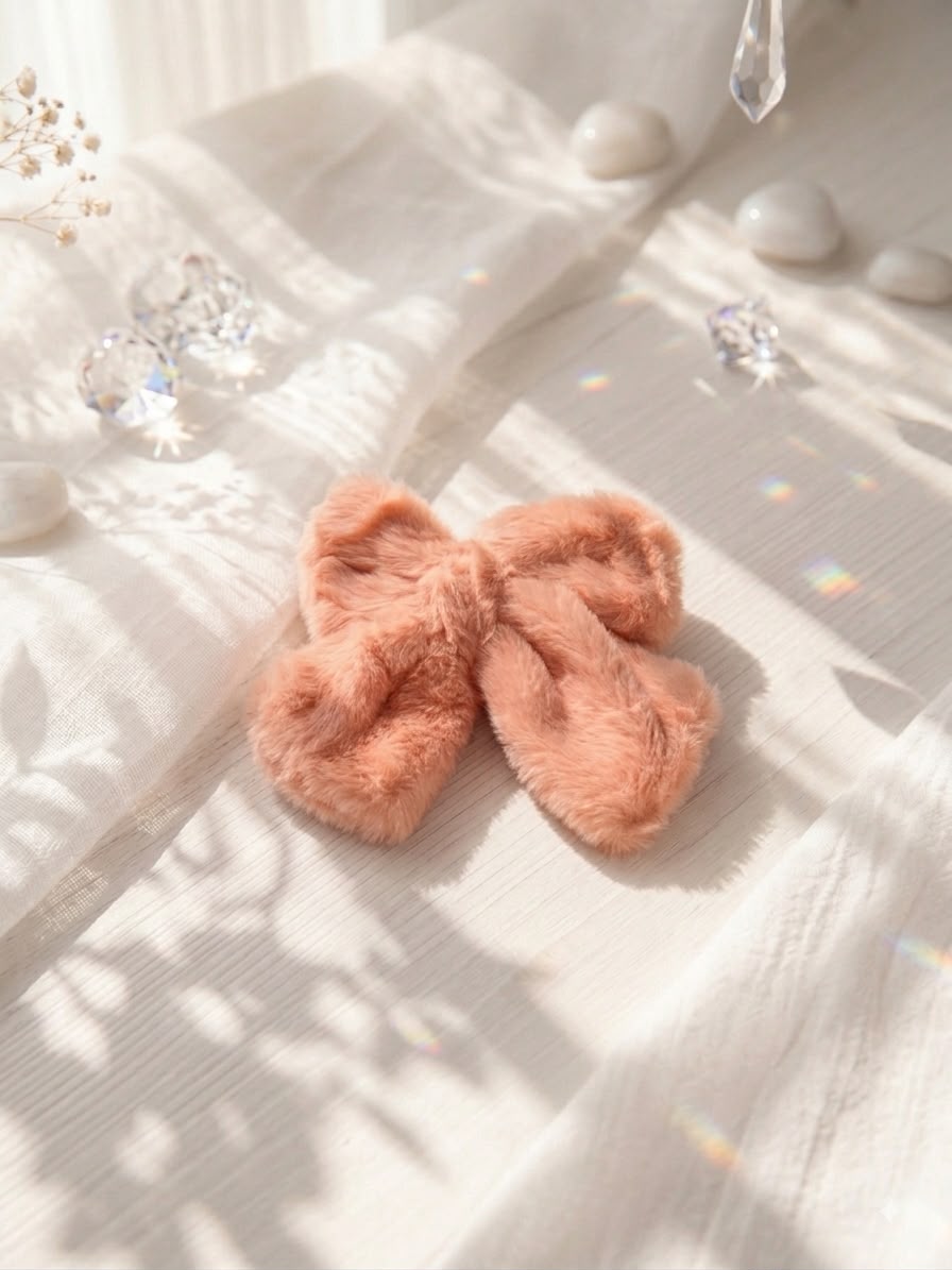Decus Fluffy Bow Hair Clip - Pink