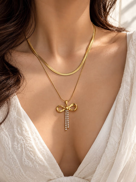 Crystal Bow Layered Necklace
