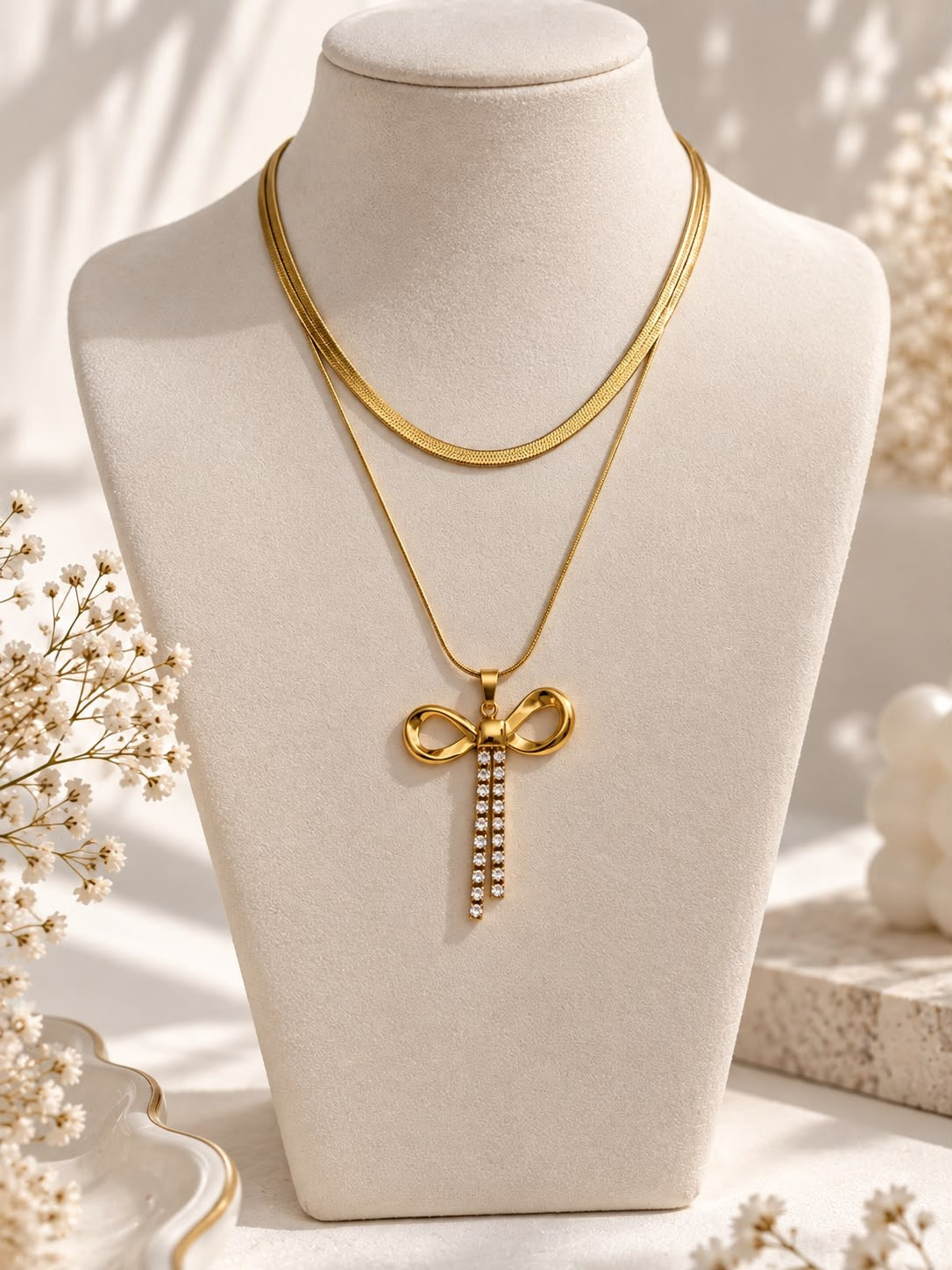 Crystal Bow Layered Necklace