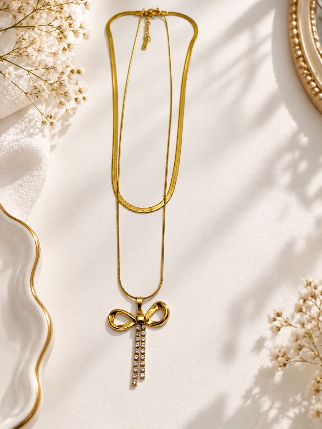 Crystal Bow Layered Necklace